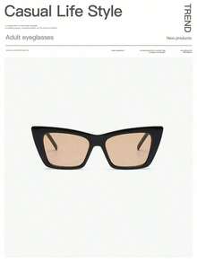 1 Piece Women's Acrylic Casual Retro Cat Eye Color-Block Fashion Glasses, Suitable For Holiday Outings, Fashion Matching, Summer Beach Vacations, Outdoor Activities, And Travel Gifts - 黑色 - 查看 7
