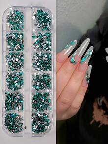 1 Box Of 1500pcs Mixed Nail Art Decorations, Popular Resin Flat Bottom Irregular Rhinestones, Mini Acrylic Nail Diamonds, Accessories, Glitter Nails, Nail Art Parts, Ribbon Nail Supplies Nail Gems - Multicolor - View 8