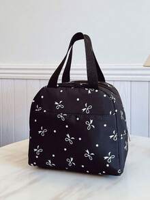 便携式保温午餐包 加厚可爱午餐水果袋 学生粉色不对称蝴蝶结爱心印花午餐包