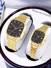 男士手表、女士手表、情侣手表套装、单件套装，带日期显示和可调节表带，时尚休闲石英表，适合日常佩戴、生日礼物、返校季礼物、感恩节礼物、情侣场合礼物，完美之选（不含包装盒） - 金色 - 查看 2