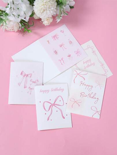 12 Stück rosa Schleifen Geburtstagskarten mit Umschlägen, rosa Geburtstagskarten, Baby Mädchen 1. Geburtstag Party Karten, Baby Party Dekorationen, Schleifchen Geburtstagskarten