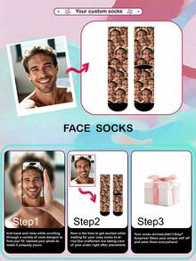 1 Pair Unisex Custom Face Print Multi-Color With Black Toe & Heel High-Quality Knit Personalized Funny & Unique Socks For Daily Life - Multicolor - View 5