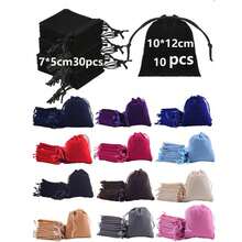 30pcs/20pcs/10pcs/1pc Wedding Party DIY Material Package Box - Velvet Jewelry Pouches, Gift Drawstring Bags, Black Gift Packaging Bags For Valentine's Day, Mother's Day - Black - View 2