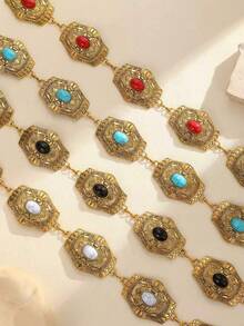 1pc Metallic Engraved Turquoise Waist Chain, Boho Zinc Alloy, Suitable For Christmas Party, Holiday & Casual Occasions - Hexagonal Warrior - View 7