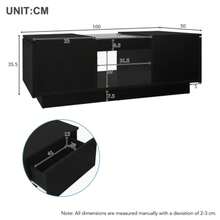 Black Coffee Table 100x50x35.5 Cm – With Glass Top, LED Lighting, App Control, 2 Drawers And 1 Open Compartment - Black - View 10