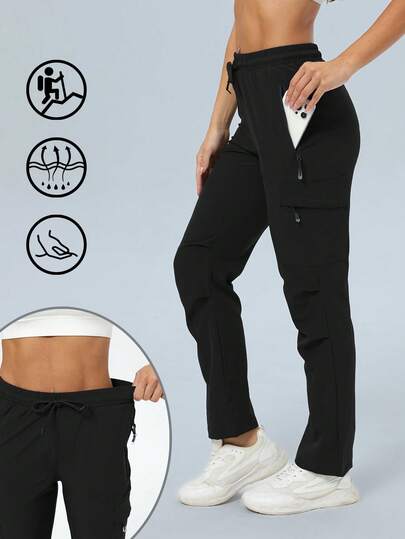 Damen Wanderhosen schnelltrocknend leicht Reise Golf Cargohosen mit Reißverschlusstaschen