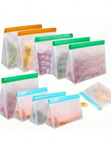 1pc Reusable Silicone Food Storage Bag, Leak Proof And Reusable Freezer Bag, Travel/Home Storage Bag -1 Reusable Gallon Bag/1 Reusable Sandwich Bag/1 Reusable Snack Bag (Excluding Bisphenol A) - Multicolor - View 1