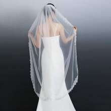 1pc Bride Wedding Mid-Length Lace Trim Luxury White Vintage Bridal Veil Accessory For Photo Shoot