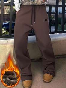 Pantalones de chándal casuales para hombres con forro térmico - Café integral - Ver 2
