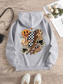 2pcs Set: Hoodie + Sweatpants, Customizable Personalized Thanksgiving/Christmas Gift - Customize Women's Graphic Sweatshirt, Add Your Own Text/Image (Badge Design/Company Logo/Family Photo/Selfie) For Personalized Printed Hoodie, Gift For Girlfriend, Couple Matching, Sportswear Set - Light Grey - View 4
