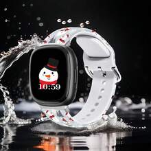 Compatible con la correa del reloj Fitbit Versa 3, Versa 4, Sense, Sense 2, correa de repuesto de silicona con patrón navideño {color_name:Muñeco de nieve Gris, size_name:Para Versa4/Versa3/Sense2/Sense - Muñeco de nieve gris - Ver 3
