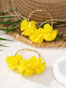 1pair Fashionable Floral Hoop Earrings, Women's Holiday, Socializing, And Gatherings, Casual Style - Màu vàng - Xem 5