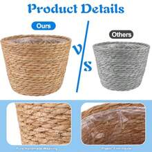 4 Pcs Large Premium Seagrass Planter Basket With Plastic Lining For Indoor Outdoor Plants Natural Stylish Woven Wicker Baskets With Protective Liner Ideal For Flower Pots Cover And Room Decor Dimensions 10.2x7.5x7.5 Inches - tự nhiên - Xem 4
