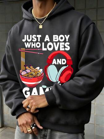 Teens Boys' Noodle & Headphone Graphic Print Casual Hoodie Sweatshirt, New Style Suitable For Autumn/Winter Seasons. Unisex, Suitable For Daily Wear, Parties, School, Music Festivals, Vacation, Commuting, Etc. Can Be Given As A Gift To Family, Boyfriend, Girlfriend, Friends.