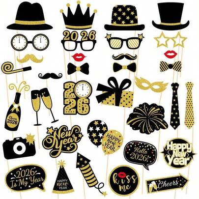 New Year Photo Props 2026 – 35 Pieces, Nye | Last Night Party Supplies New Year Decorations, New Year Funny Photo Props 2026 New Year's Eve Party Atmosphere Decoration Photo Props
