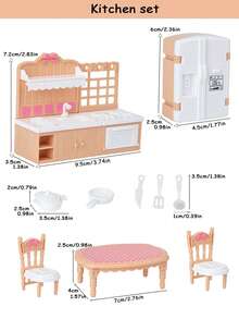3-6 Inch Doll Furniture Set, Children's Pretend Play Indoor Furniture Toys, Mini Kitchen/Living Room/Bedroom(2 Random Styles)/Bathroom 4 Series Options, Suitable As Preschool Gift, Doll House Furniture Set Gift - Multicolor - View 2