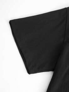 Camiseta casual de manga corta con estampado para mujer, una camiseta básica de cuello redondo, adecuada para usar todos los días en primavera y verano. - Negro - Ver 5