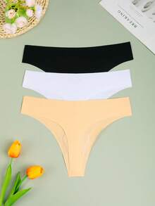 MLeyhoice 3条装女士无缝纯色功能性内裤，黑/白/米色防滑内裤，高性能丁字裤，瑜伽隐形内裤，舒适内裤，瑜伽文胸