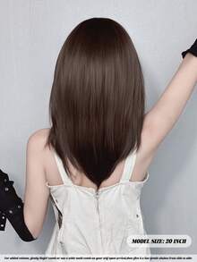 NAMM Peruca de comprimento médio com franja e estilo rabo de lobo de 50 cm (20 polegadas), feita à mão com fibra sintética resistente ao calor de alta densidade, ideal para uso diário, estilo anos 2000 e acessórios de moda urbana. - Preto amarronzado - Ver 4