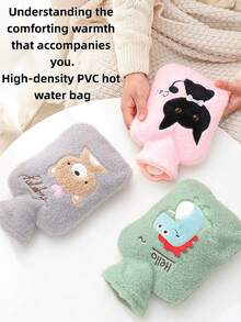 1pc Cartoon Plush Covered Large Warm Water Bottle, Cute Student Fleece Filled Hot Water Bag For Winter - Multicolor - View 1