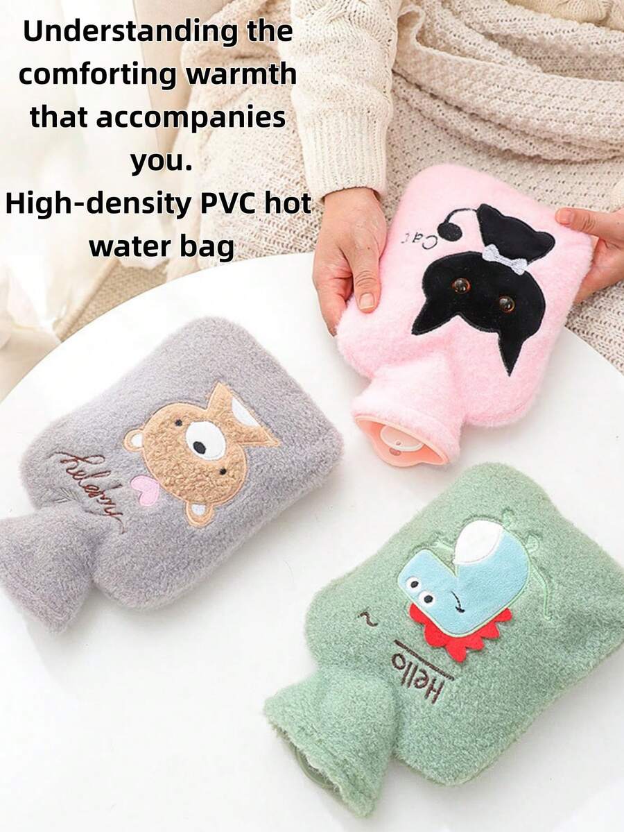 1pc Cartoon Plush Covered Large Warm Water Bottle, Cute Student Fleece Filled Hot Water Bag For Winter - Multicolor - View 1