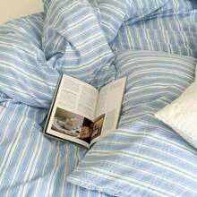 Tan Gingham Grid Duvet Cover Queen 3 Pieces Beige Plaid Duvet Cover 100% Washed Cotton Boho Plaid Comforter Cover With 2 Pillowcases Farmhouse Checkered Gingham Bedding Set Queen,  & Retro Style - 05#藍白條紋 - 查看 6