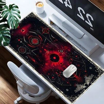 YUFZX Tapete de Mouse Estendido de Estilo Místico Vermelho e Preto, Tapete de Mesa Grande para Jogos, Decoração e Proteção de Mesa Estilosa, Bordas de Borracha Antiderrapantes, Multicolorido, Perfeito para Laptops, Jogos de Desktop, Trabalho, Casa, Ótimo Presente para Meninos, Meninas, Natal e Halloween