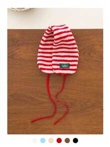 带耳罩的条纹露指保暖手套，温暖又可爱，适合女孩的冬季套装；带耳罩的条纹露指毛绒手套，温暖又时尚，适合女孩的冬季套装 - 羊羔毛-耳罩 - 查看 15