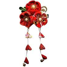 Womens Kimono Hairclip Yukata Flower Hair Tie Band Clip Red II - Japanese Floral Hair Accessories For Kimono, Cosplay, Or Daily Wear - 如圖787 - 查看 2