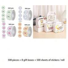 504pcs/Set, 508pcs/Set, 512pcs/Set Available Star & Moon Gift Packaging Box Set, Includes 4pcs/8pcs/12pcs Moon Gift Boxes With Handles, Reusable Paper Gift Boxes And 500pcs/Roll Moon Stickers, Suitable For Holiday Gifts, Birthday Party Gifts And Holiday Snack Decorations, Star & Moon Themed Holiday Party Gift Boxes, Random Color And Style Stickers - Multicolor - View 10