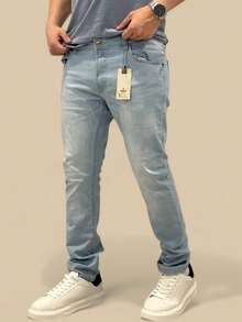 Men's Slim Fit Premium Denim Jeans With Elastane Lycra - 寧靜藍 - 查看 2