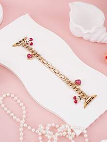 1pc New Shiny Leather Watch Band With Shell, Cherry, Heart, Moon Pendant, Metal Material, Compatible With Apple Watch 38mm 40mm 41mm 42mm 44mm 46mm 45mm 49mm, Compatible With Ultra 3 2 1 SE 11 10 9 8 7 6 5 4 3 2 1, Watch Replacement Accessory (Watch Not Included) - Gold - View 11