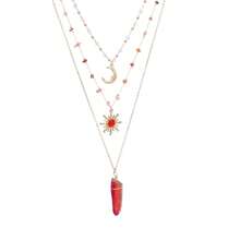 MOSTORY Crystal Sun Fairy Necklace - Crescent Moon Necklace For Renaissance Accessories Women Renfaire Fantasy Jewelry{Inchcolor_nameinch:Inchgold-Redinch} - Gold-red - View 1