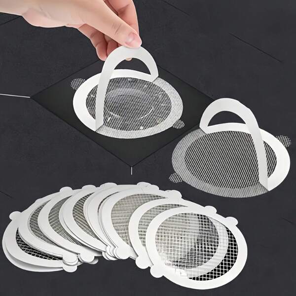 10 Peças Adesivos de Tela Descartáveis para Captar Cabelos, Filtro de Drenagem Anti-Entupimento para Chuveiro, Tela de Filtro de Dreno de Piso, Adesivo de Filtro de Cabelo para Banheiro, Acessórios de Banheiro, Cobertura de Filtro de Drenagem para Plugues de Cabelo, Captor de Cabelo Descartável para Chuveiro