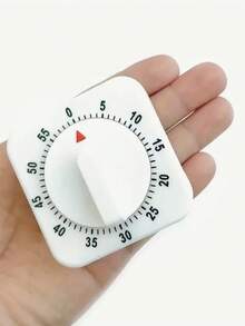 1pc White Square 60 Minute Winding Timer, Kitchen Timer Reminder With Loud Alarm Clock, Manual Countdown Timer For Classrooms, Homes, Study Rooms, And Cooking, Mechanical Countdown Timer - Battery Free Operation - White - View 2