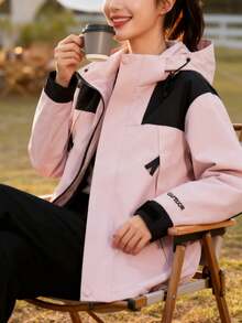 This Outdoor 3-In-1 Jacket Offers Professional-Grade Protection And A Multi-Functional Design. It Features Windproof And Waterproof Fabric, An Adjustable Hooded Stand-Up Collar, Lightweight Comfort, Versatility, And A Unique, Stylish Design. - Pink - View 2