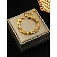 1 Set Chunky Square Chain Necklace + Bracelet 2-Piece Set, Unisex Punk Vibe Metal Jewelry Set - 項鍊+手鍊 - 查看 3