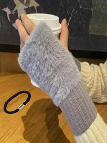 新款貂绒半指手套，柔软保暖，女士冬季保暖纯色毛绒露指手套，简约时尚冬季保暖手套，圣诞礼物 - 彩色 - 查看 10