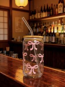 500ml/16.91oz Pink Bow Matcha Tumbler With Straw, Coffee Straw Cup, Hot Chocolate Straw Cup, Bow Lover Straw Cup - Best Gift For Friends!