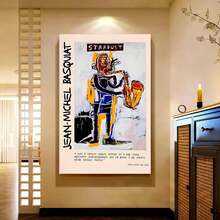 Framed 1pc Jean-Michel Basquiat Poster - Canvas Wall Art Print With Wrapped Frame, Saxophone Painting - Ready-To-Hang Modern Decor For Living Room, Office, Studio - Ideal Basquiat Birthday Or Anniversary Gift For Art Lovers, Home Decoration, Expressive Design, Durable Artwork, Framed Artwork, Music Enthusiasts, Flat - Đóng khung - Xem 3