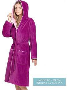 Peignoir en coton pour femmes Twinzen - Velours de coton - Peignoir en velours pour femmes - Peignoir ultra doux pour femmes OekoTex - Fuchsia - Voir 3