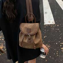 Mini mochila vintage para mujer con detalles marrones y asa superior, mochila informal de moda para uso diario y viajes. - Marrón - Ver 5