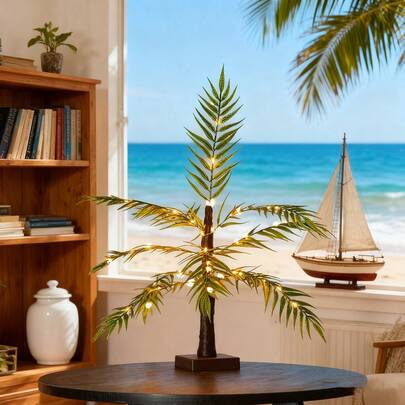 LED Palm Tree Decorative Lights With Warm White Glow Hawaiian Party Table Decor Coconut Tree Lights Ponytail Fern And Peacock Tree Lights Ideal For Home Decor, Christmas, Weddings, Hawaiian Party Decorations, And Festive Ambiance Creation