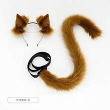 1 Set Plush Cat Tail Simulation Animal Ear Animal Tail Set Cat Ear Headband Fox Tail Cosplay Performance Props - Hồng - Xem 11