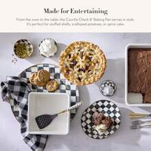 8Inch Enamel Baking Pan Metal Oven Pan For Baking BlackandWhite Courtly Check Design Perfect For Home Kitchen Use Durable NonStick Surface Ideal For Cakes Cookies And Roasting Vegetables - CourtlyCheck - 查看 2
