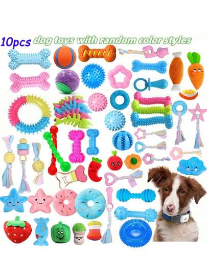 10-Piece Random Color And Style Pack Of Sturdy, Bite-Resistant And Teething Dog Chew Toys - Spring/Summer Outdoor Vent Interactive Training Teething Toys In A Variety Of Shapes And Textures, Plastic Materials, Colors And Styles Cool It Is Suitable For Medium And Small-Sized Dogs. Large Dogs Have A High Bite Force And Are Prone To Damage