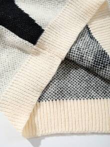 Autumn Winter Funny Cat Jacquard Embroidered Letter V-Neck Sleeveless Vest, Minimalist College Style Casual Loose Fit Unisex Knitted V-Neck Pullover Sweater Top - Apricot - View 9