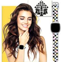 Compatible With Watch Band Fitbit Versa 3, Versa 4, Sense, Sense 2, Holiday Pattern Silicone Replacement Strap{Inchcolor_nameinch:InchBlackandWhiteCheckeredinch,Inchsize_nameinch:InchForVersa4/Versa3/Sense2/Senseinch} - BlackandWhiteCheckered - View 6