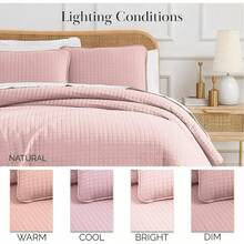 Full/Queen Quilt Bedding Set, Microfiber Quilts Queen Size, Coverlet, Stain & Pet Hair Resistant Bedding, Full Size Bedspread With 2 Pillow Shams, Bone, 2025 - 17 - 淡粉紅色 - 查看 3
