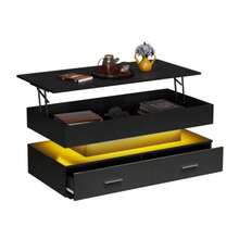 Black Lift-Top Coffee Table Measuring 100 X 50 X 44 Cm With Hydraulically Adjustable Height, LED Lighting, Bluetooth App Control, 2 Drawers And Open Storage Space. - Black - View 7